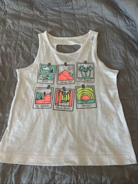 SO White Tank Top with Multicolor Graphic Panels